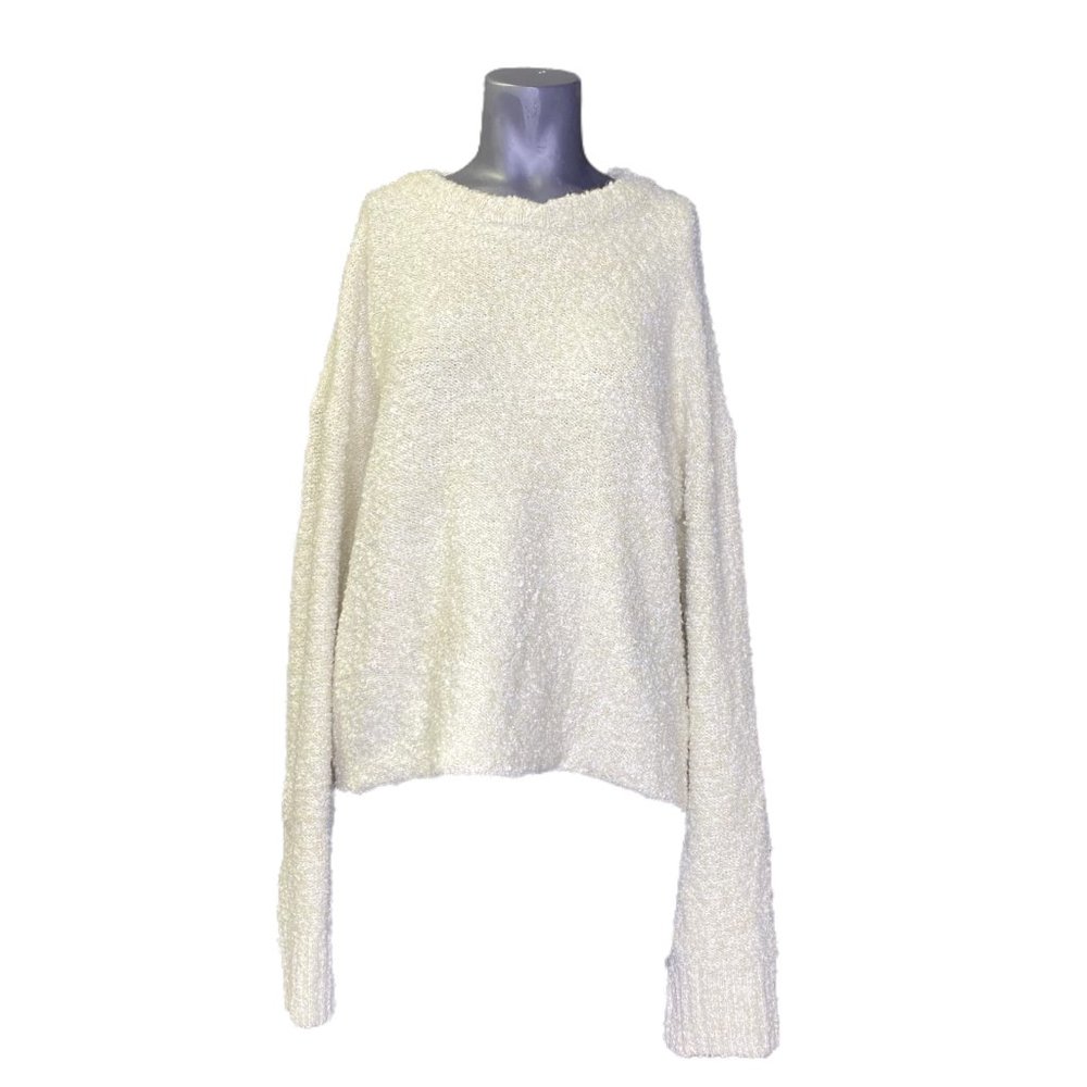 Abound Cream Popcorn Textured Crew Neck Sweater Size L